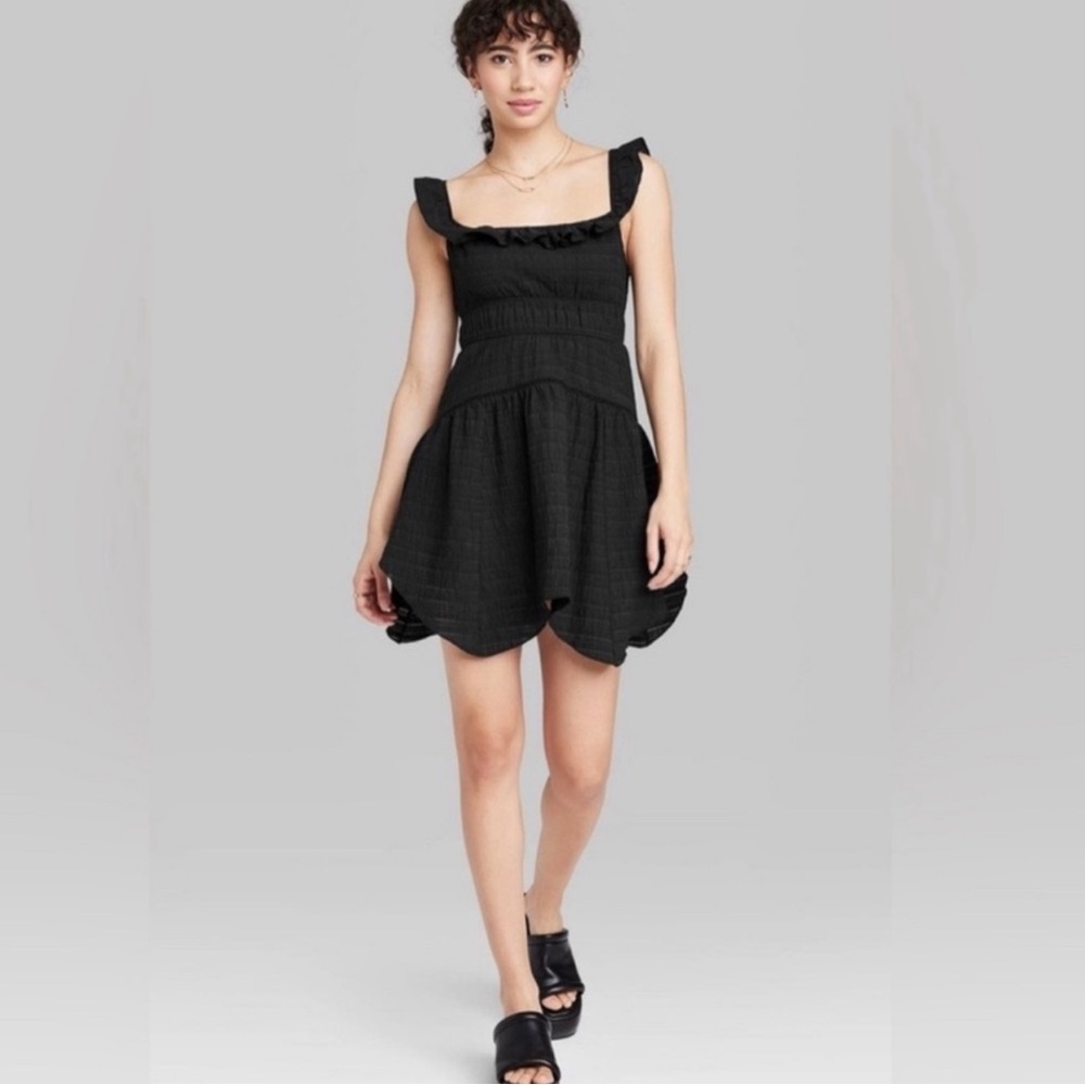 Charming Black Ruffle Trim Dress